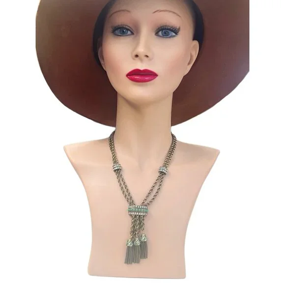 Vintage Turquoise & Crystal Tassel Lariat Necklace By Heidi Daus - Picture 7 of 9